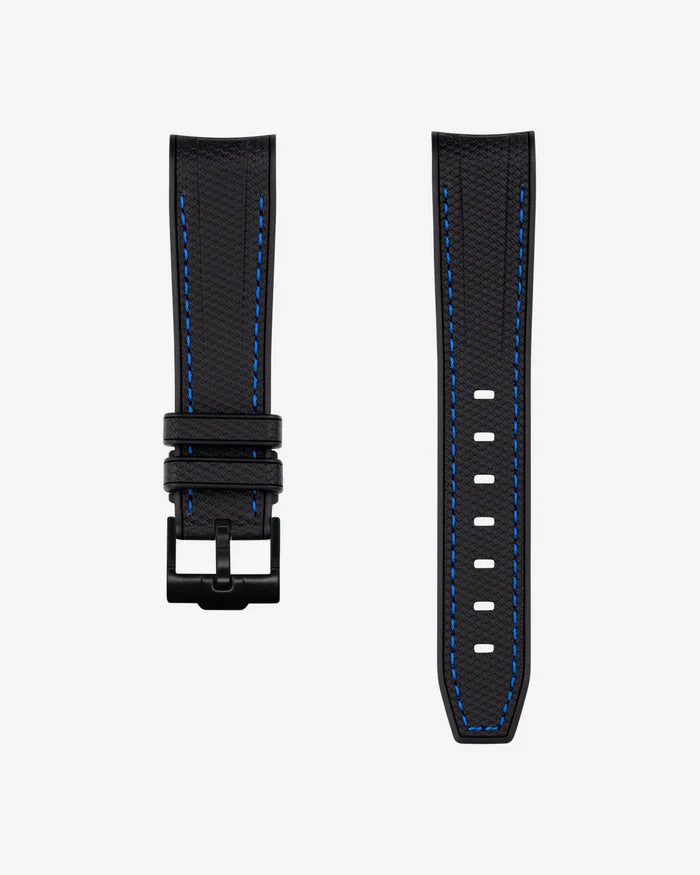 Premium Curved Rubber Strap - Black and Blue Dots
