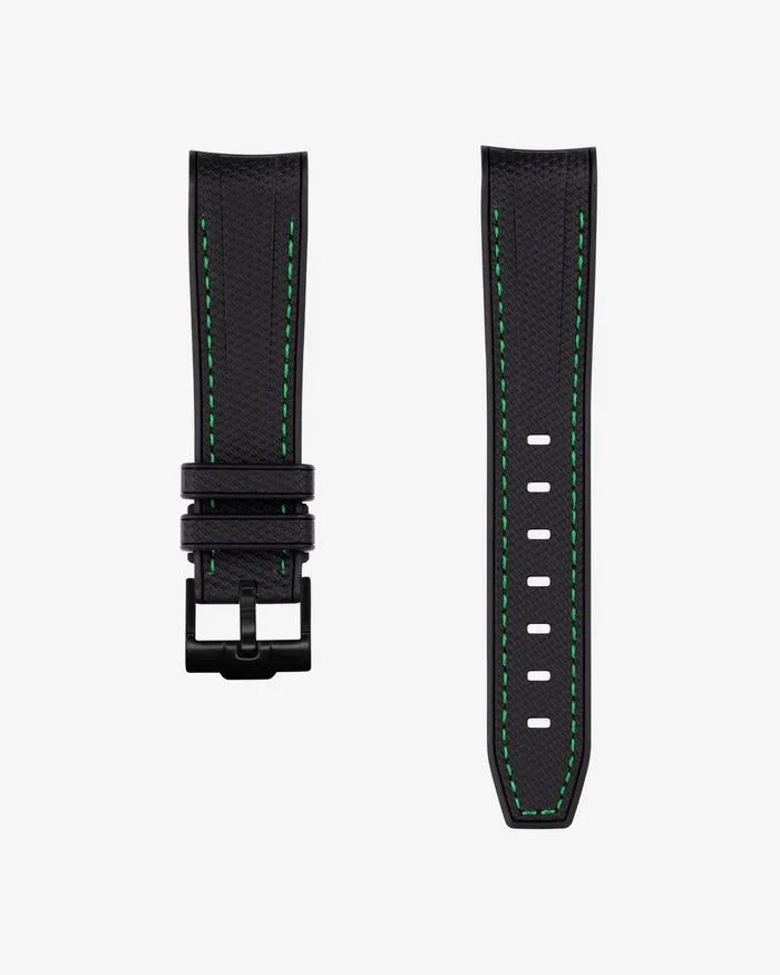 Premium Curved Rubber Strap - Black and Green Dots