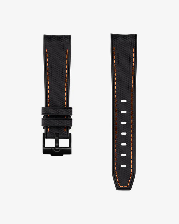 Premium Curved Rubber Strap - Black and Orange Dots