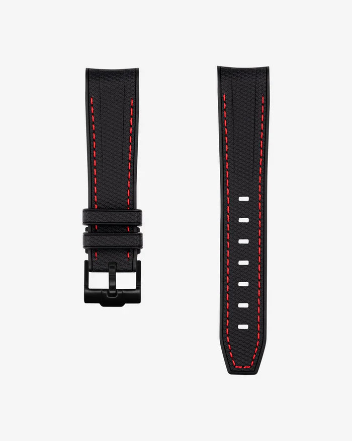 Premium Curved Rubber Strap - Black and Red Dots