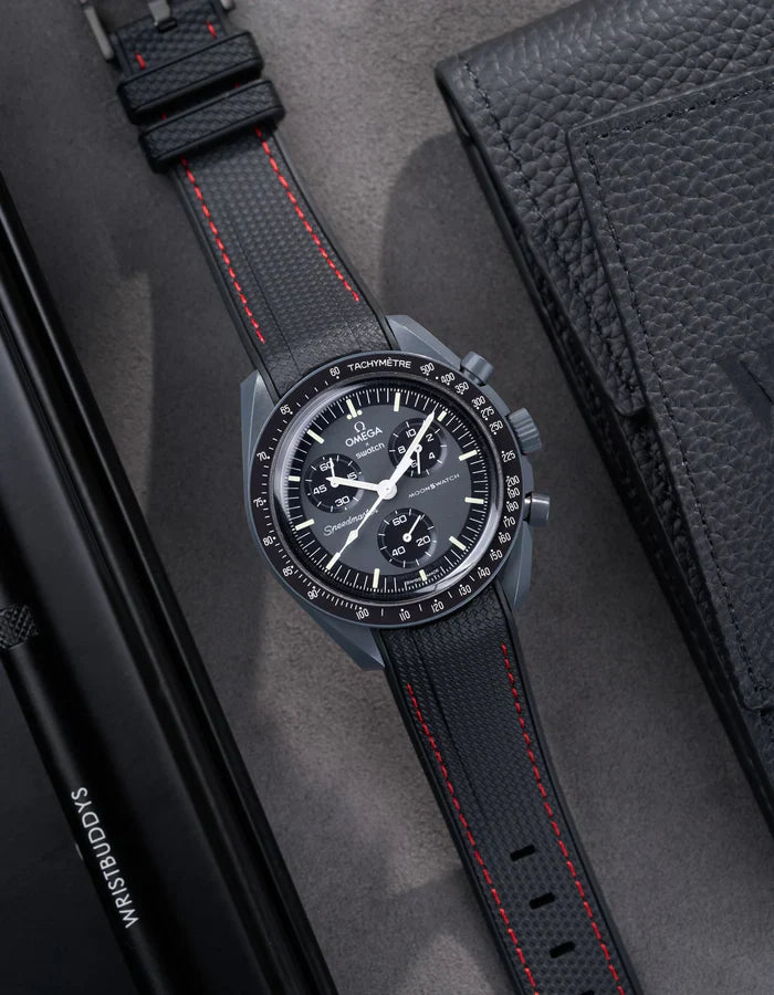 Premium Curved Rubber Strap - Black and Red Dots