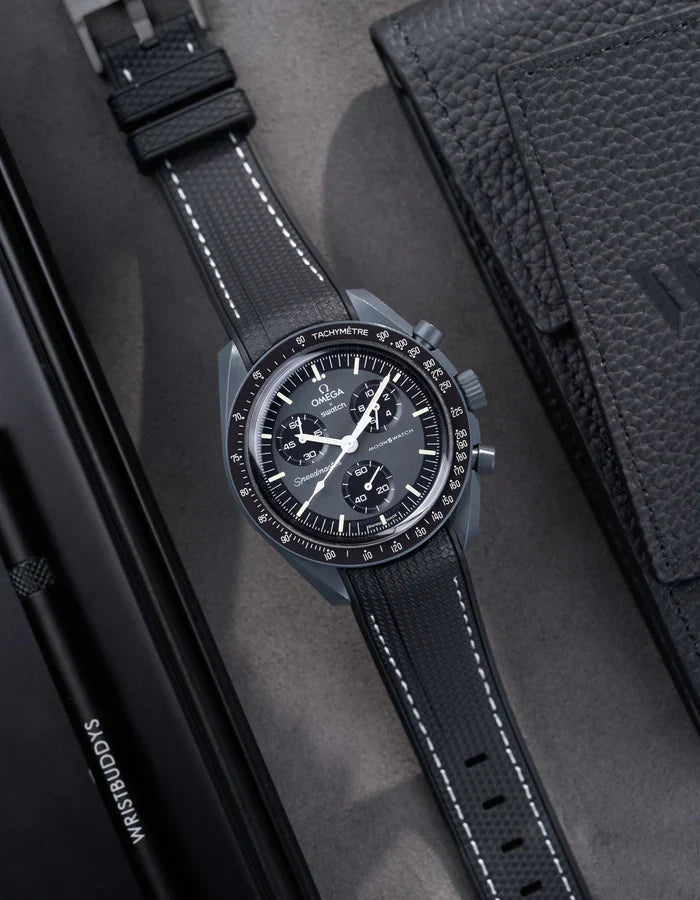 Premium Curved Rubber Strap - Black and White Dots