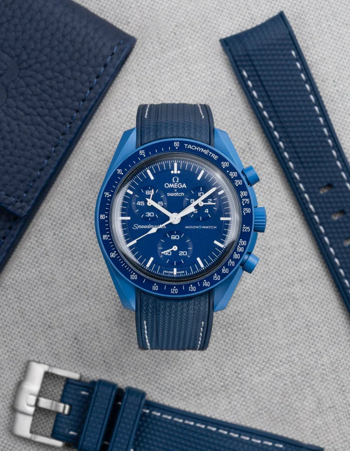 Premium Curved Rubber Strap - Blue and White Dots