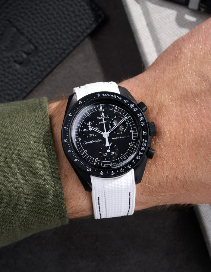 Premium Curved Rubber Strap - White and Black Dots