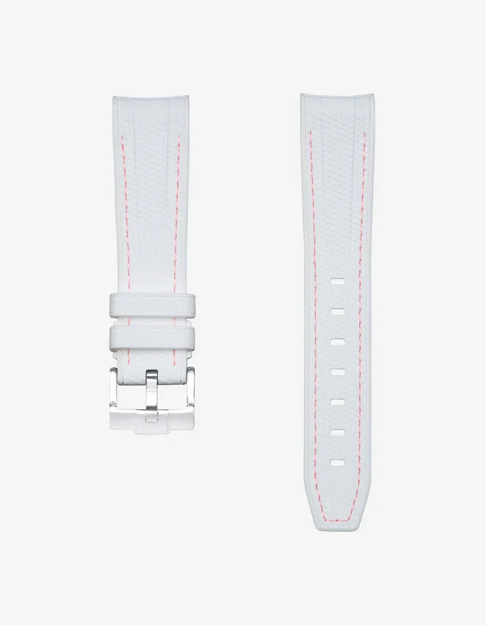 Premium Curved Rubber Strap - White and Pink Dots