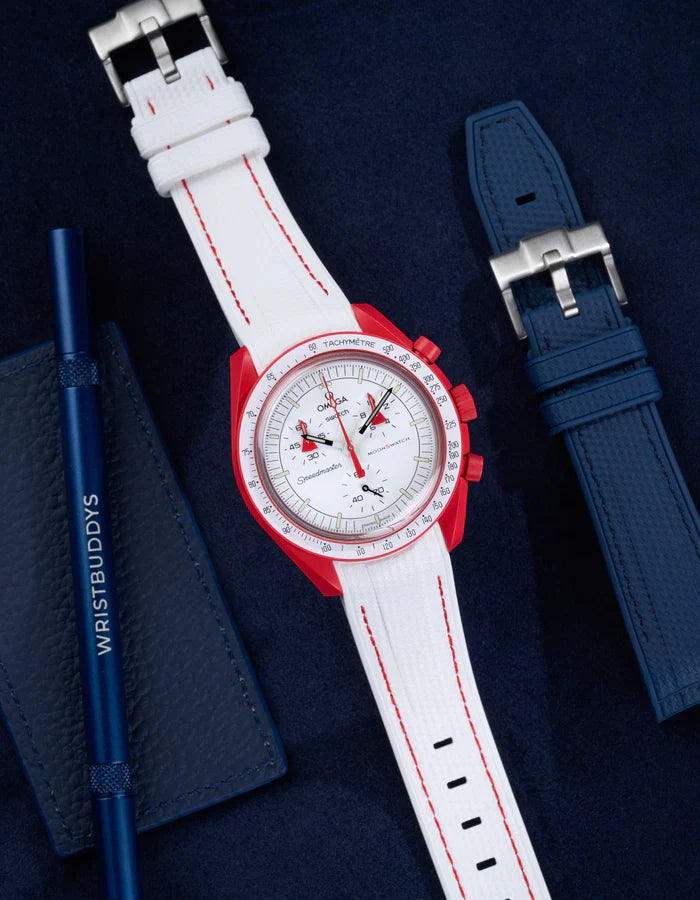 Premium Curved Rubber Strap - White and Red Dots