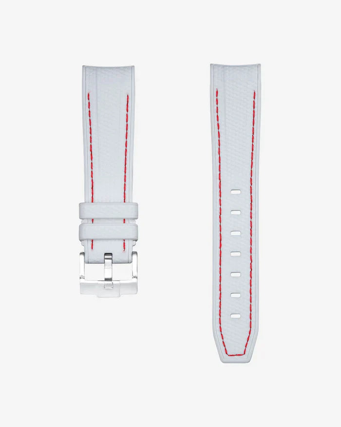 Premium Curved Rubber Strap - White and Red Dots