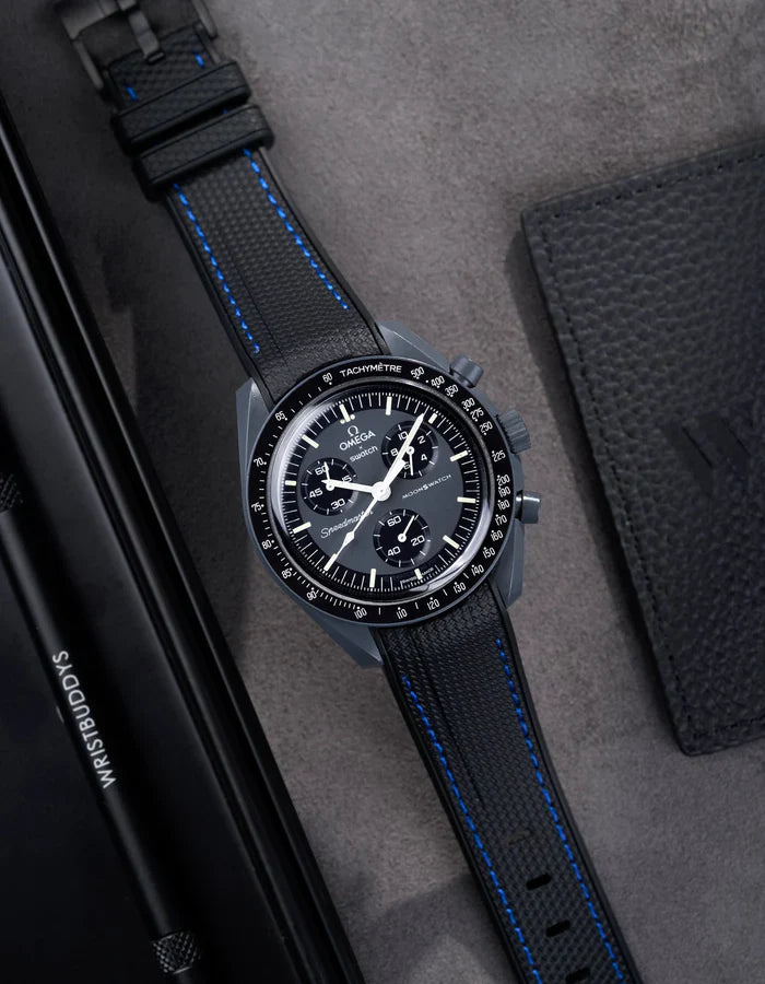 Premium Curved Rubber Strap - Black and Blue Dots