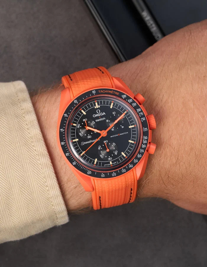 Premium Curved Rubber Strap - Lava Orange and Black Dots