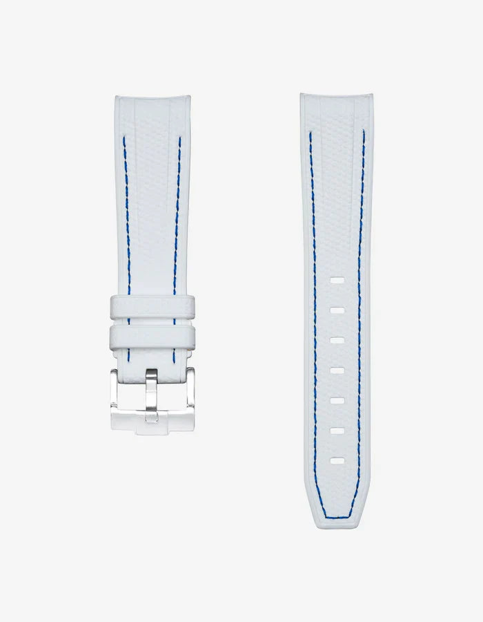 Premium Curved Rubber Strap - White and Blue Dots